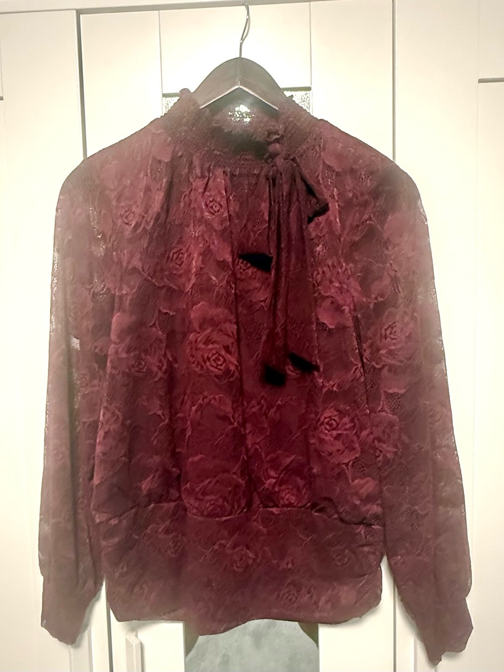 Chico's Wine Lace Tie-Neck Blouse